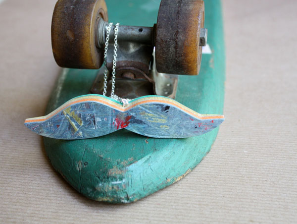 Seven Ply Recycled Skateboard Mustache Necklace